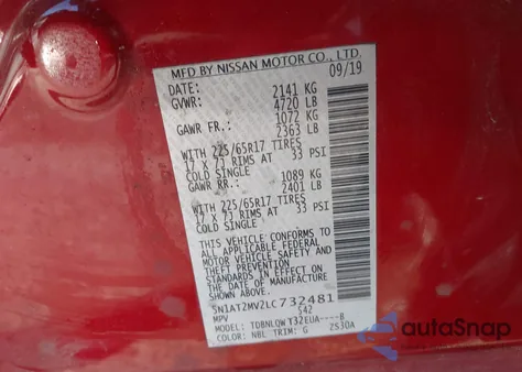 2020 Nissan Rogue Sv Intelligent Awd z USA, uszkodzony, nr VIN 5N1AT2MV2LC732481